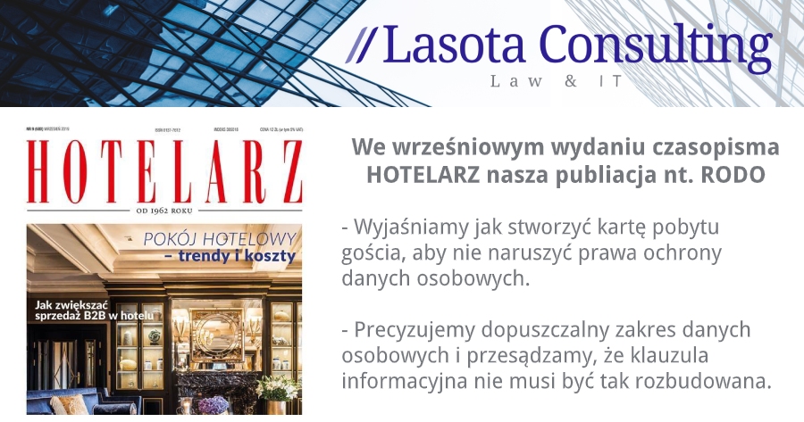 Lasota Consulting Sp. z o.o. i HOTELARZ - Publikacja RODO - jak stworzyć kartę pobytu gościa, aby nie naruszyć prawa o ochronie danych osobowych